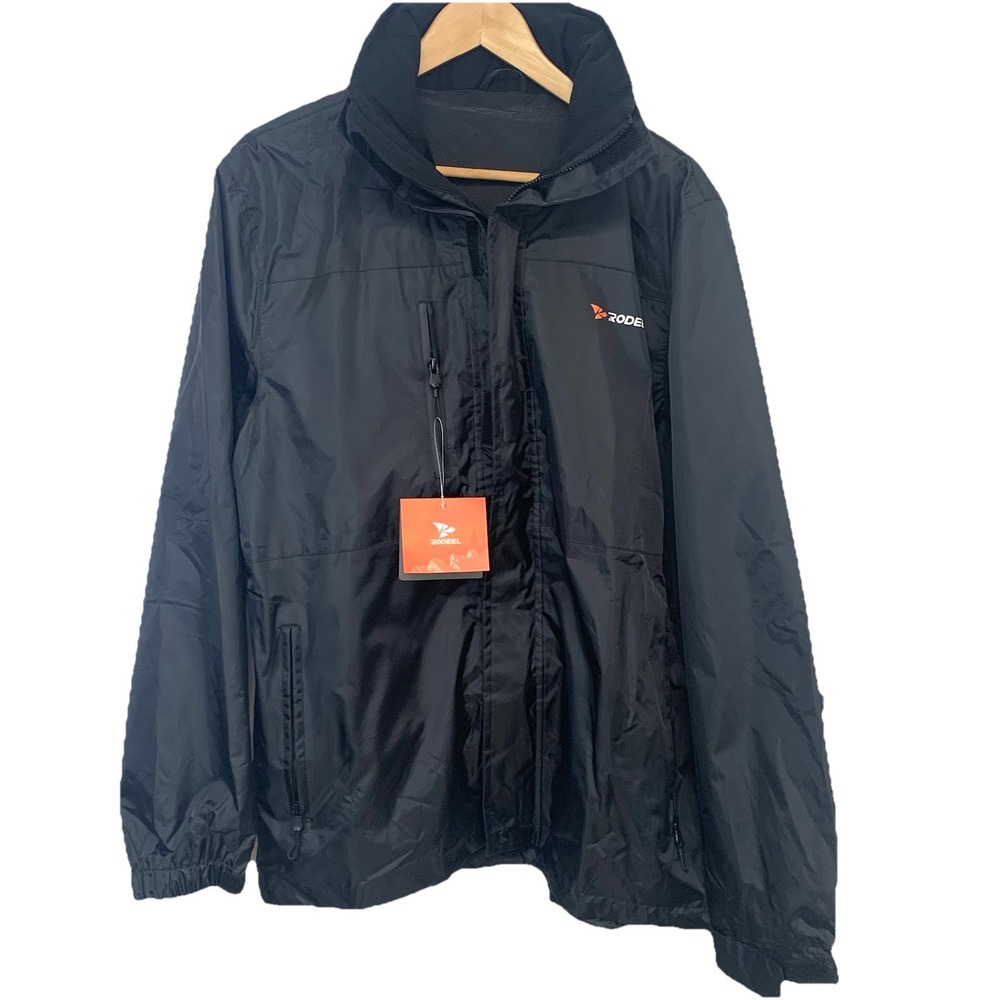 Rodeel  Waterproof Windproof  Full Zip  Jacket Black‎ Men Large Pockets Hood New